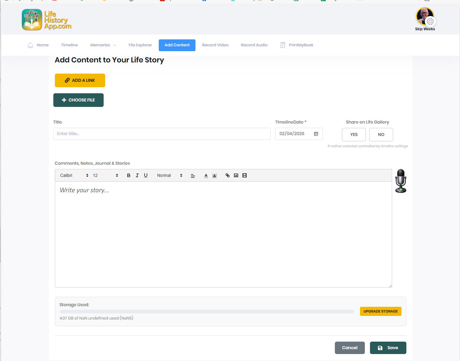 Add Content to Your Life Story