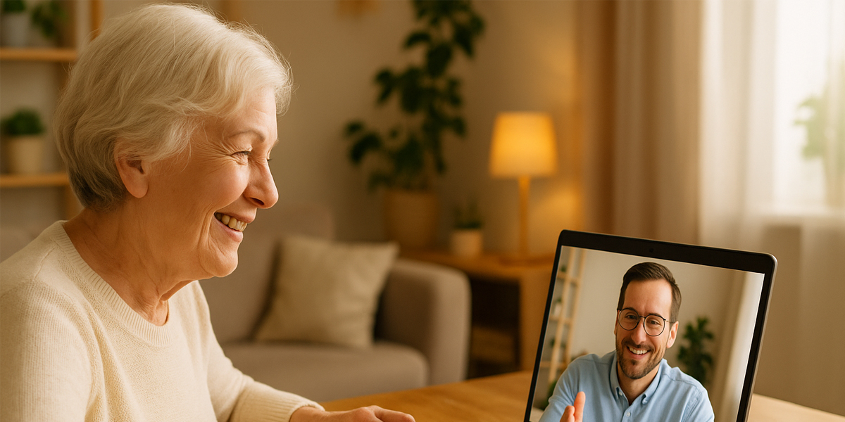 Angel helping senior with life story