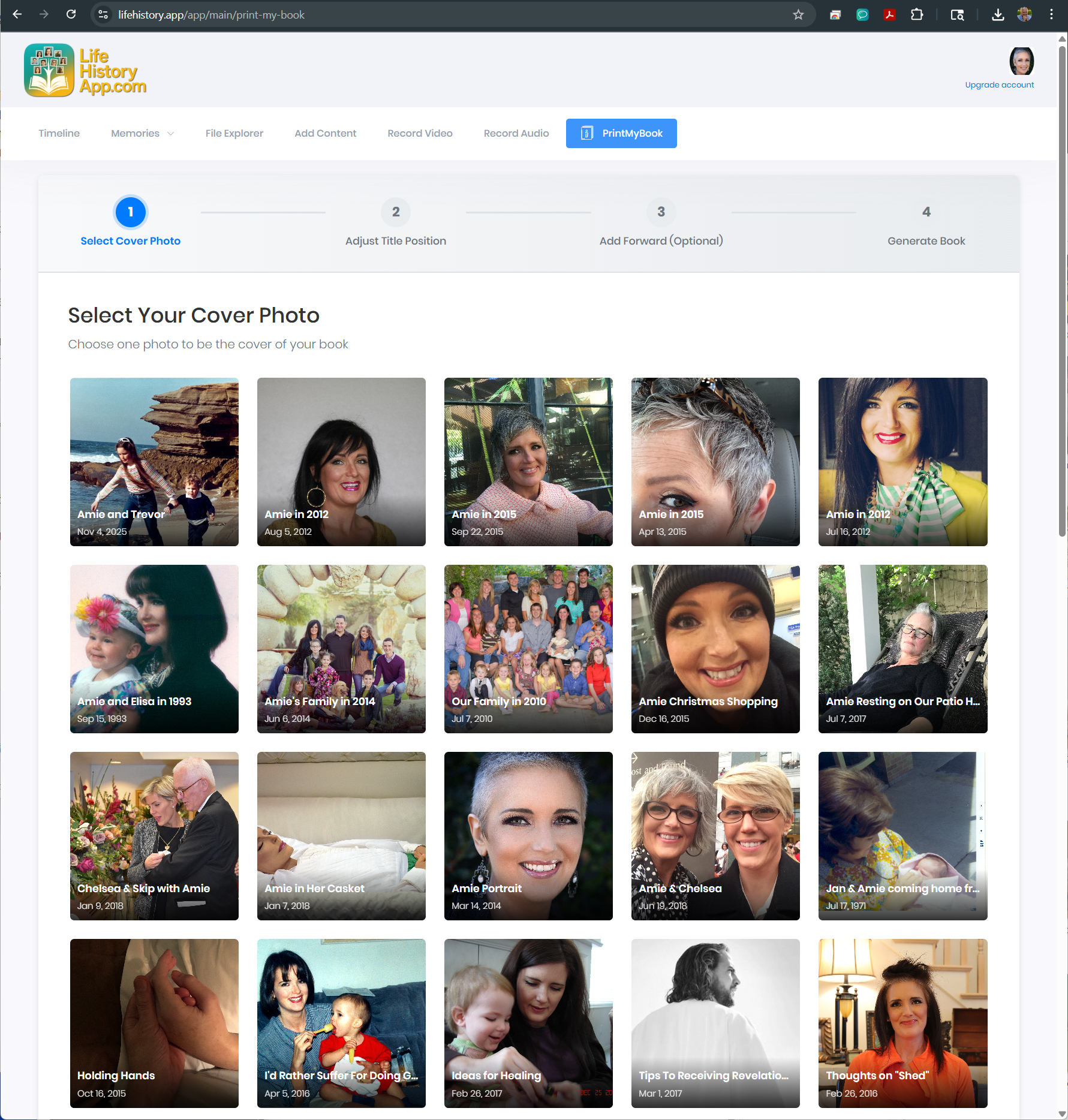 Step 1: Select your cover photo from your uploaded memories