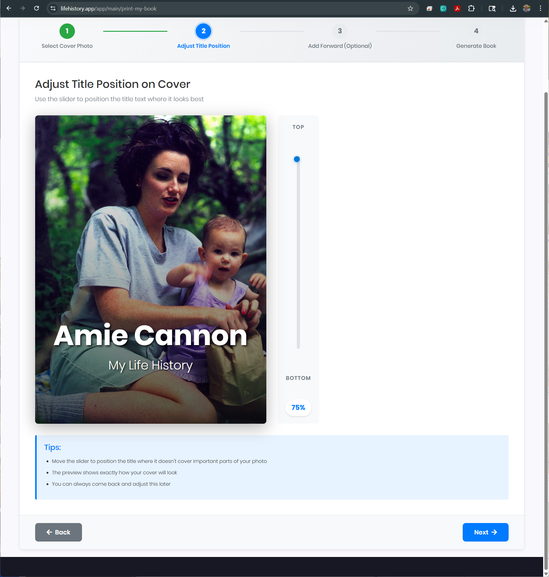 Step 2: Adjust the title position on your cover