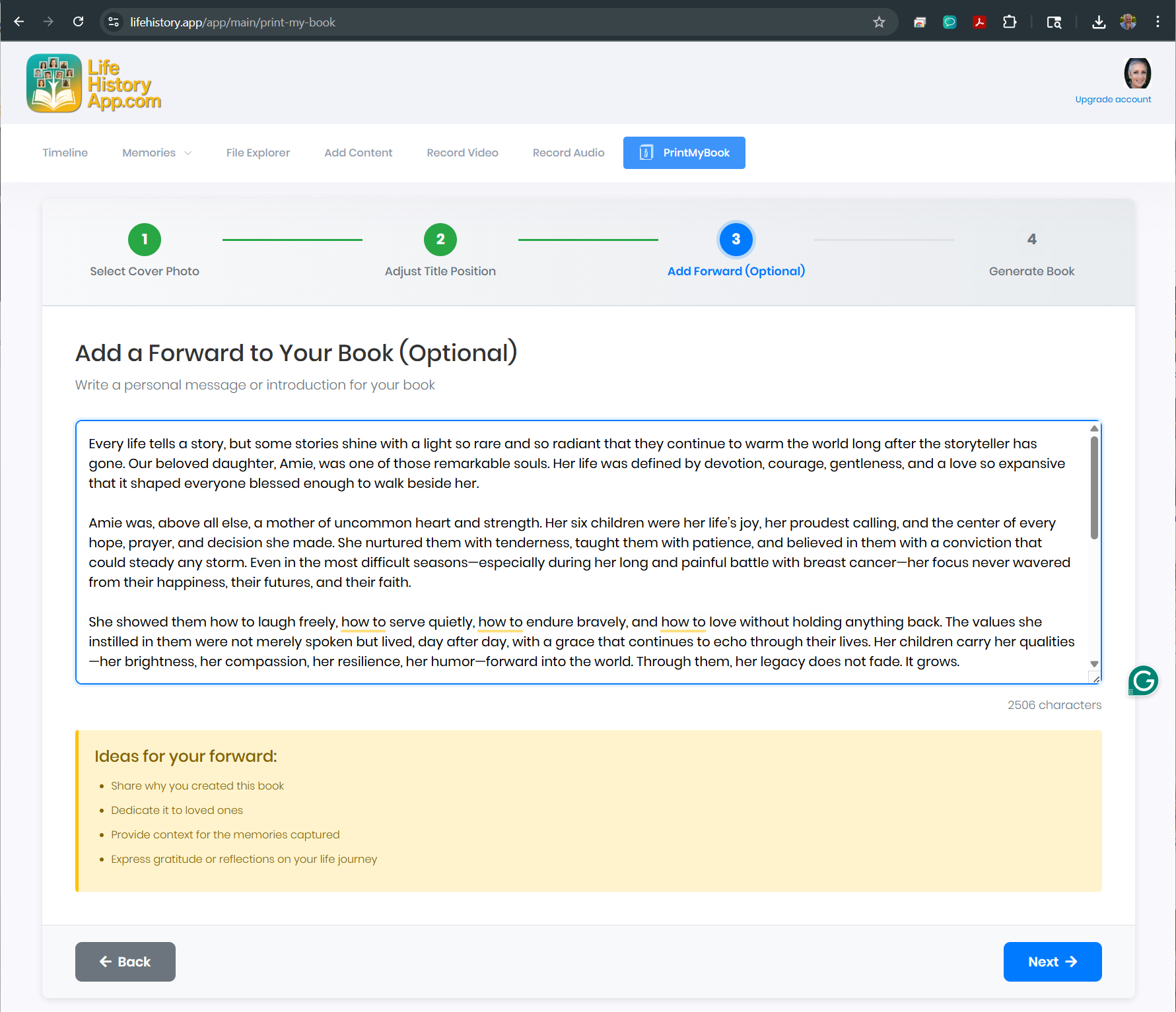Step 3: Optionally write a forward for your book