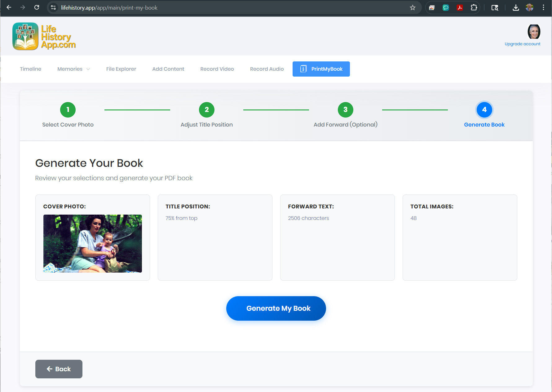 Step 4: Click Generate My Book button